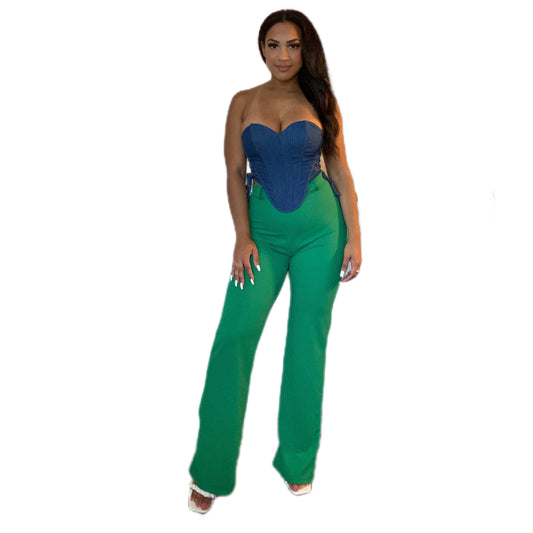 Green High Waisted Straight Leg Pants