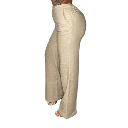 Khaki Linen Wide Leg Pants