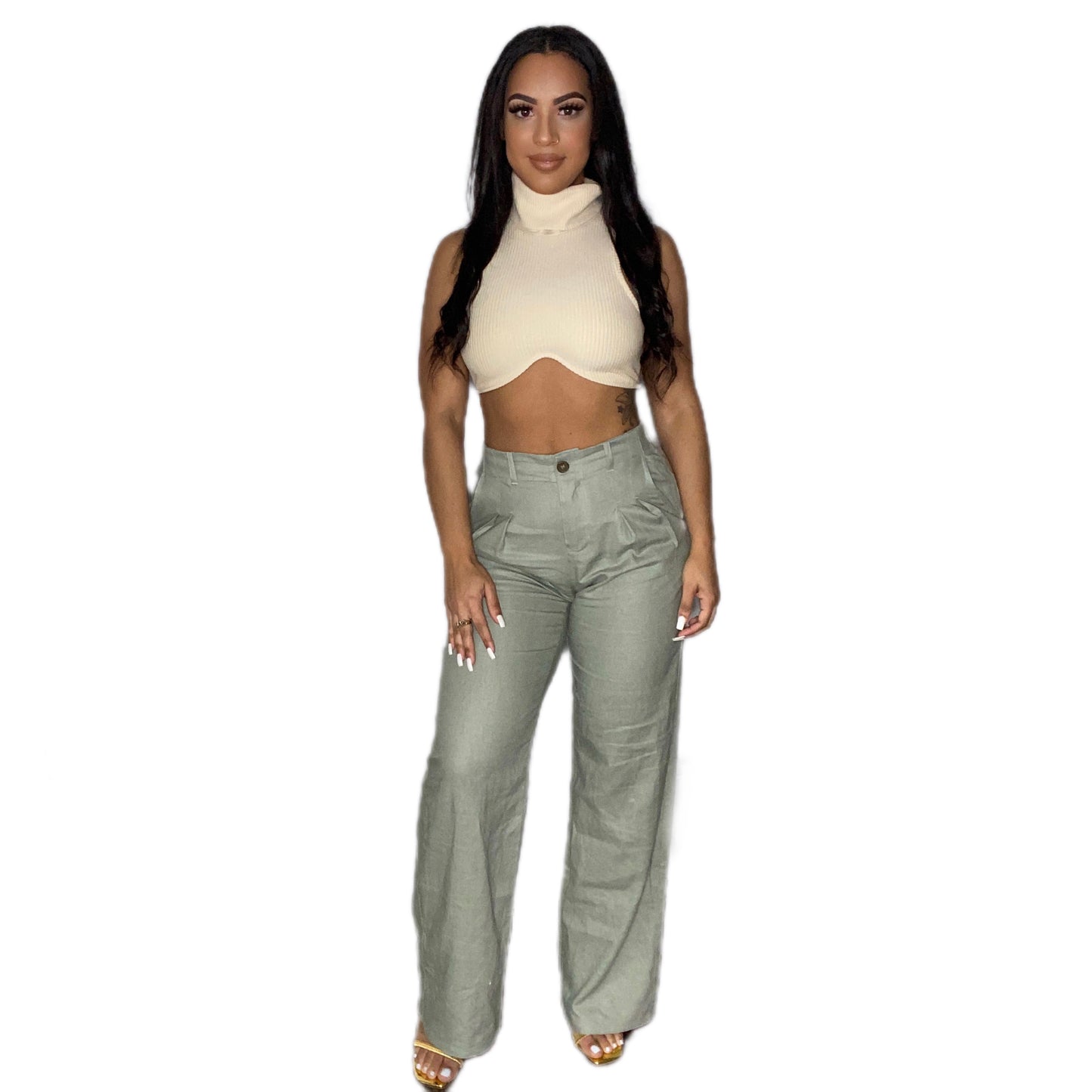 Moss Linen Blended Straight Pants