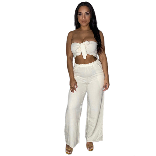 Off White Bandeau with Palazzo Pant Set