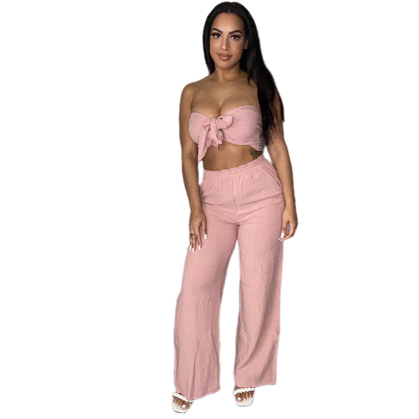 Blush Bandeau with Palazzo Pant Set