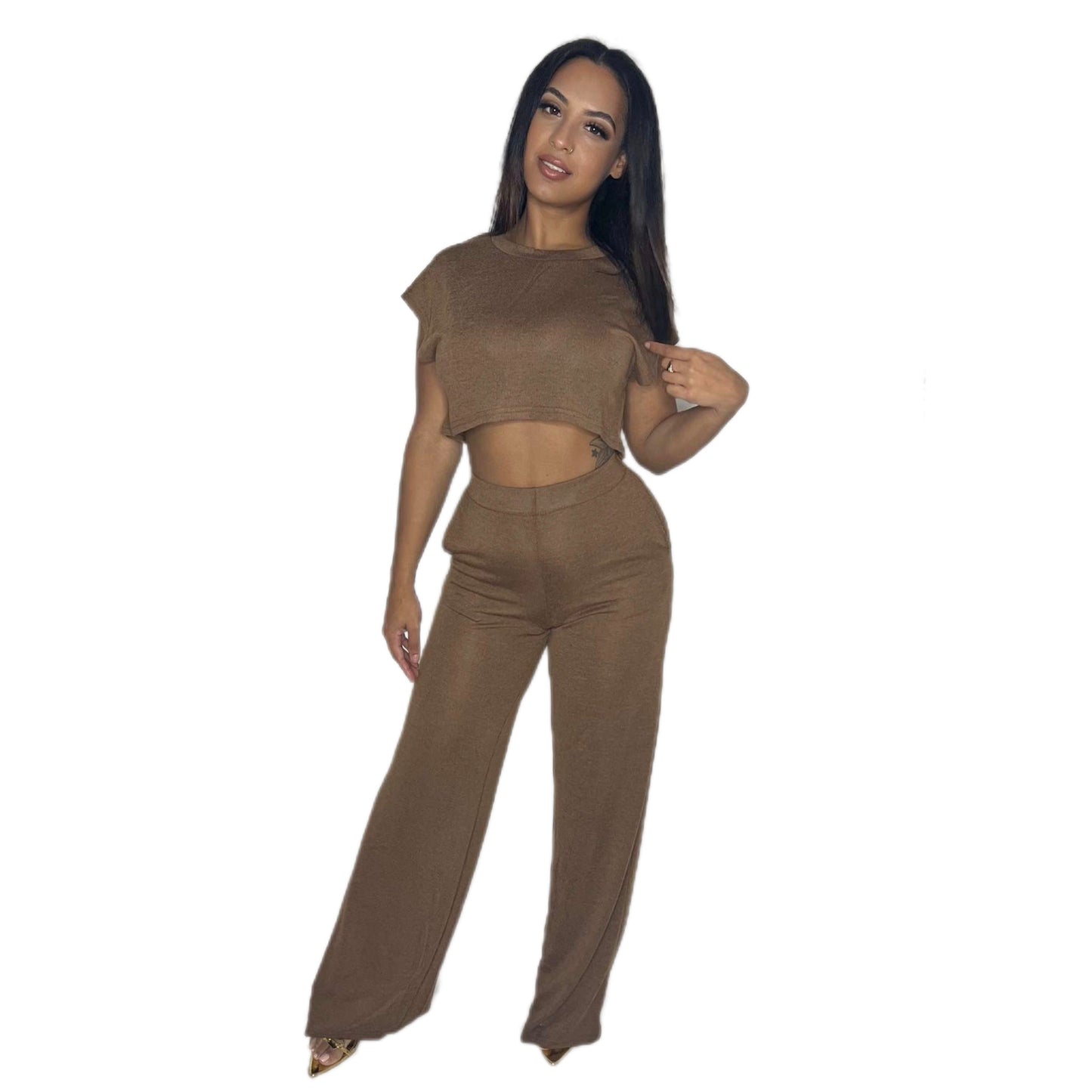 Mocha Crop top and Pant Set