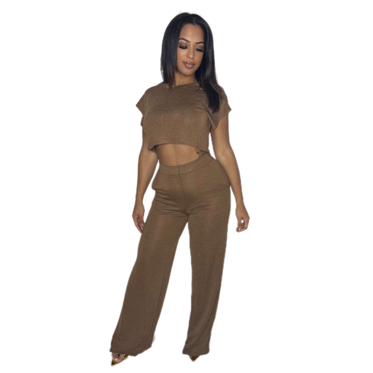 Mocha Crop top and Pant Set