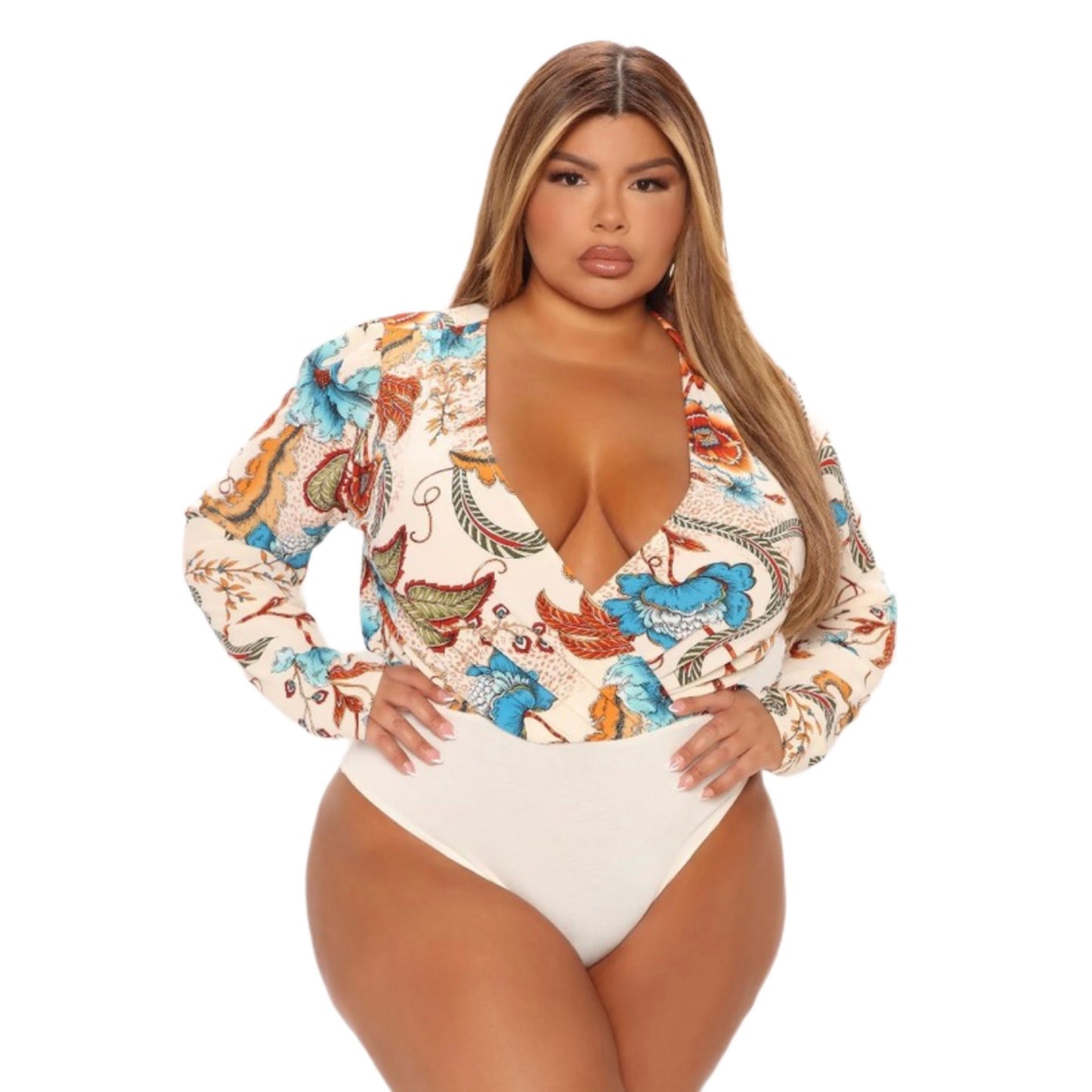 Floral Print Bodysuit (Plus Size)